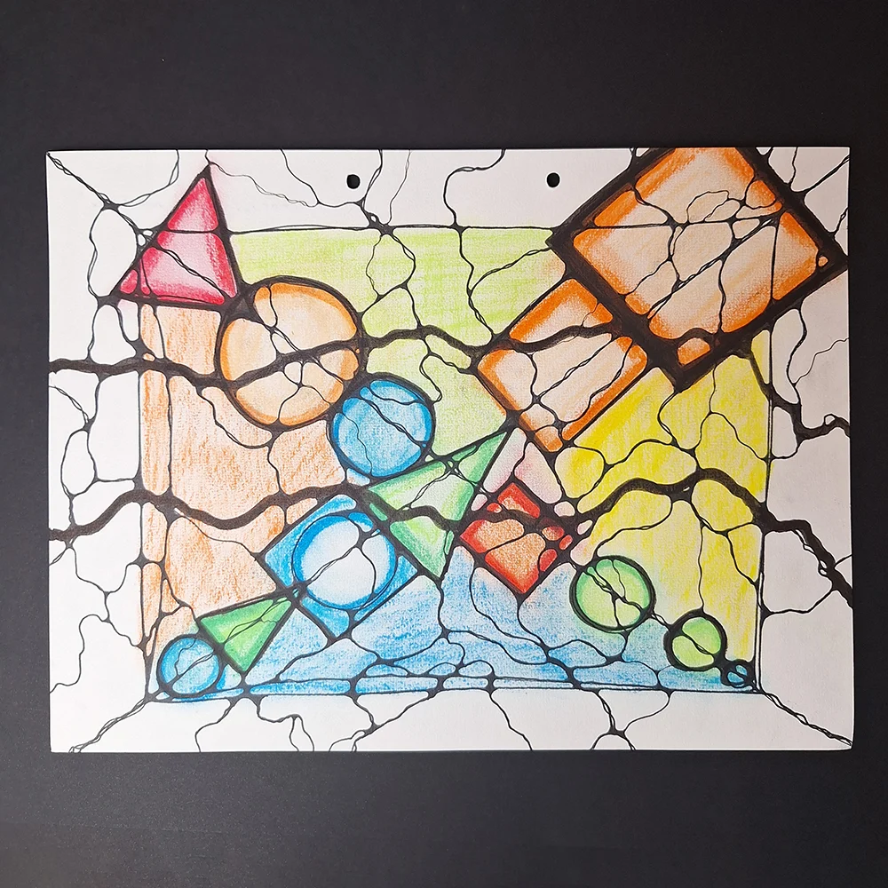Colorful neurographica artwork with geometric and organic shapes