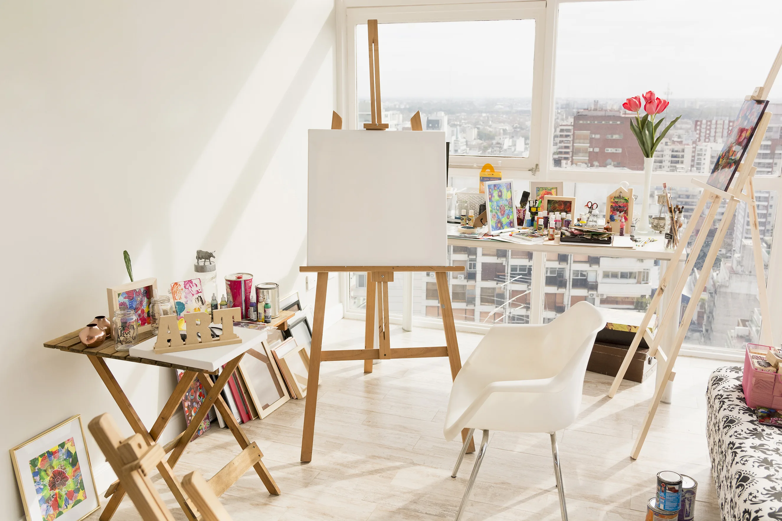Cozy art studio space for adult painting sessions
