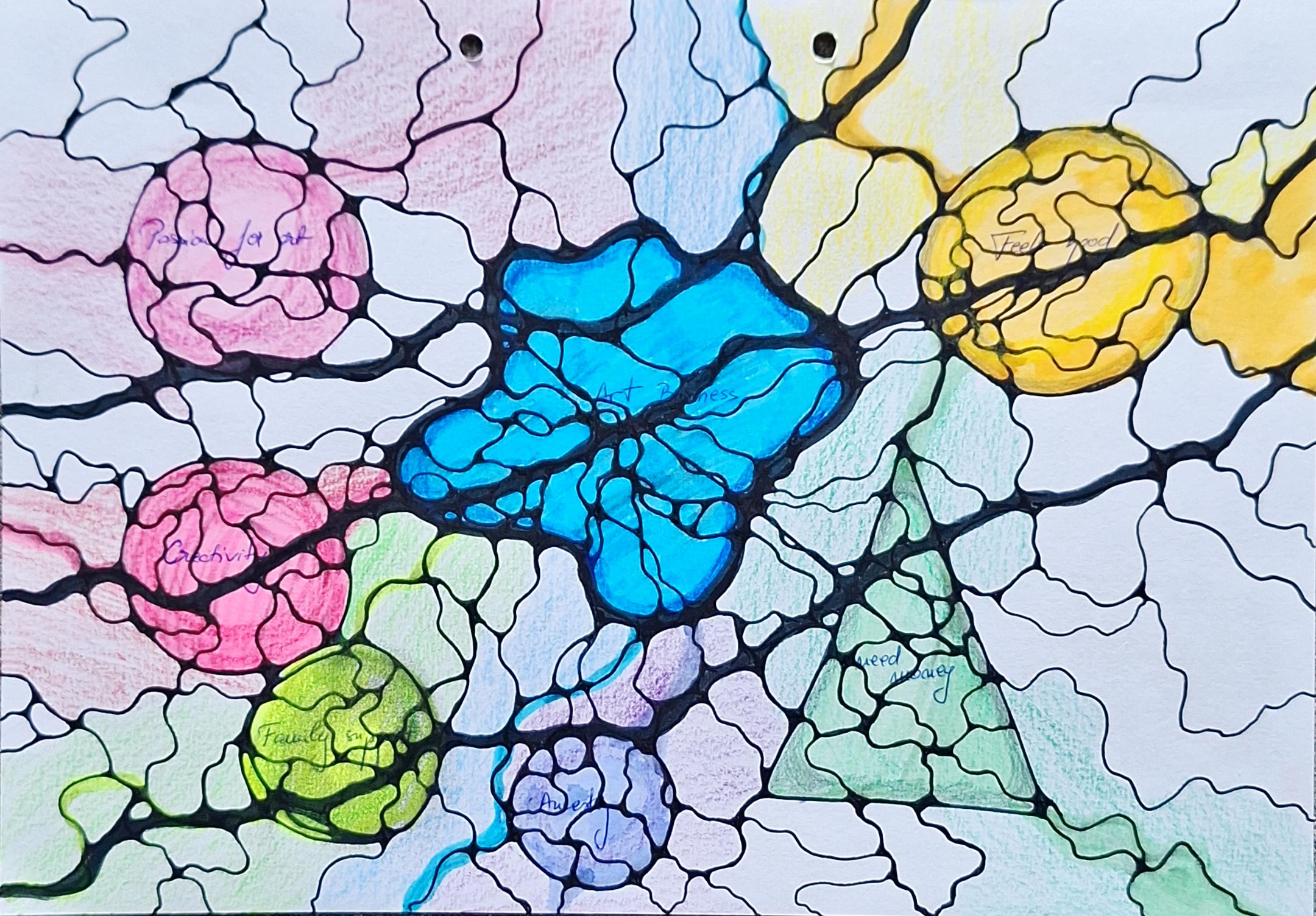 Colorful neurographica artwork with flowing lines and organic shapes