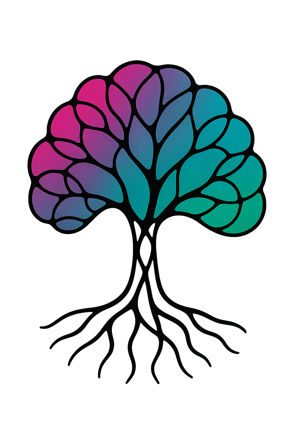 Neurographica tree with gradient colors from pink to teal