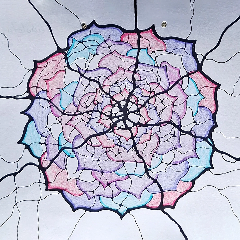 Neurographica lotus mandala in pink and purple tones